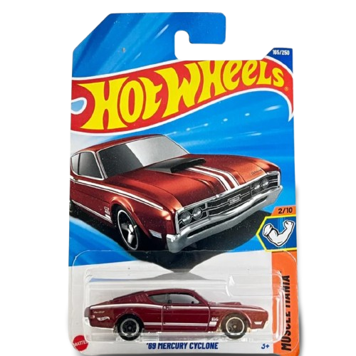 Hotwheels | ‘69 MERCURY CYCLONE | Muscle Mania | RED | IMPORTED | H CASE | 165/250